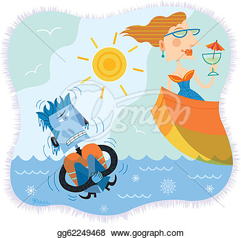 Freezing Water While A Woman Is In A Boat Sipping Cocktails  Clipart