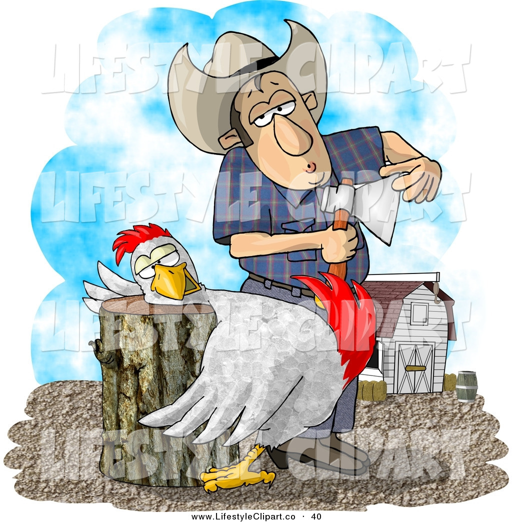 Larger Preview  Clip Art Of A Farmer Getting Ready To Butcher A    