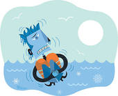 On With Icicles Hanging From Him In Icy Water   Royalty Free Clip Art