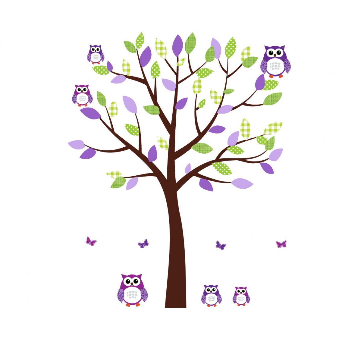 Purple And Green Owl Decal With Tree Decals For Nursery For Girls
