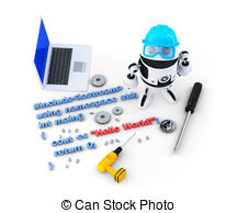 Robot With Tools And Program Source Code  Technology Concept  Isolated    