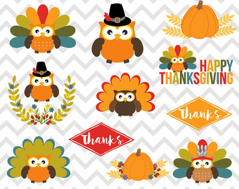 Sale Multicolor Feathers Turkey Owl Clipart Thanksgiving Owls Clipart    