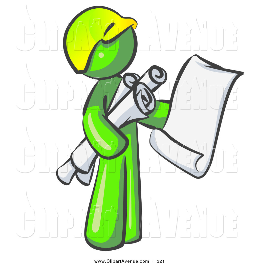 Avenue Clipart Of A Lime Green Person Contractor Or Architect Holding