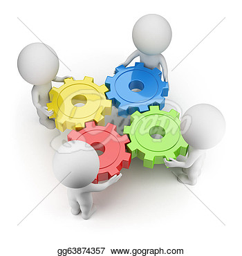Clipart   3d Small People   Gears Turned  Stock Illustration