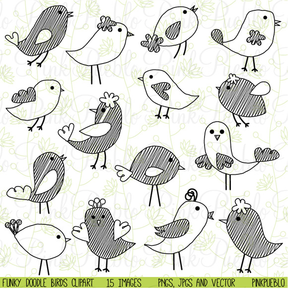 Cute Doodle Birds Clipart   Vectors   Illustrations On Creative Market
