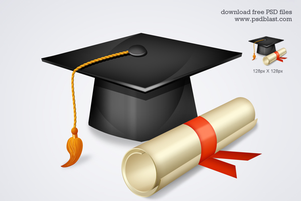 High School Education Graphic With Black Graduation Hat And Diploma
