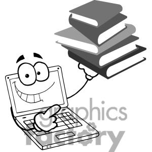 Laptop Cartoon Hold A Pile Of Books