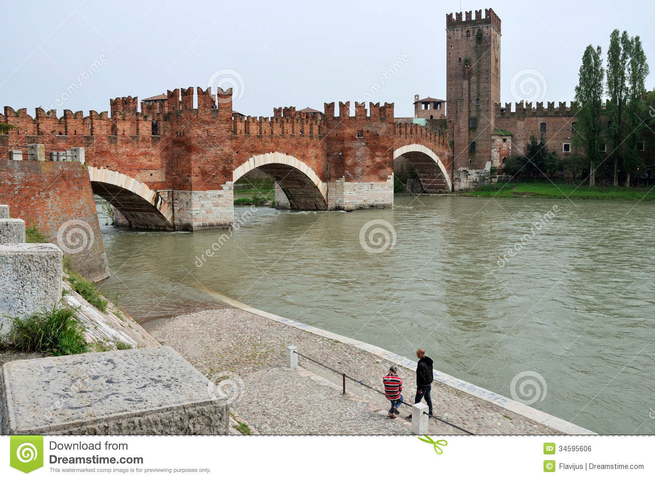 Medieval Stone Bridge Of Scaliger Bridge On April 26 2013 In Verona    