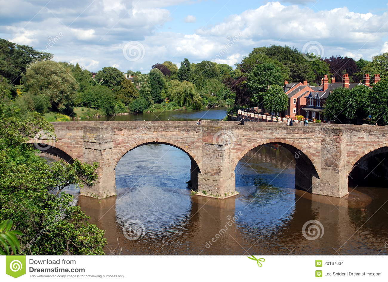 Medieval Stone Bridge With Four Arches Spans The Tranquil River Wye