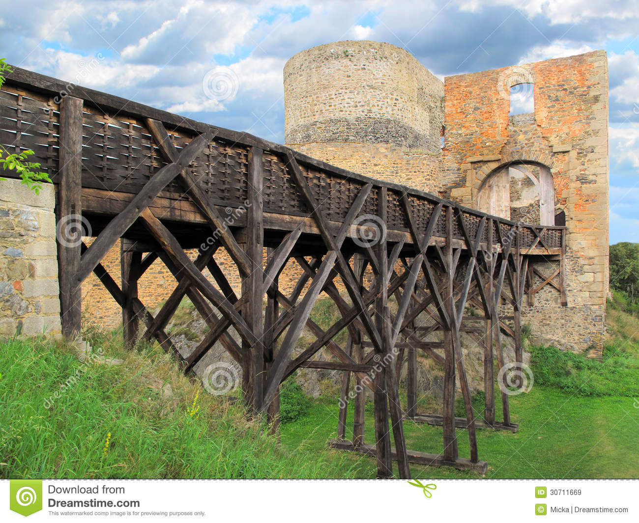 Old Wooden Medieval Bridge To Krakovec Castle Czech Republic Eu