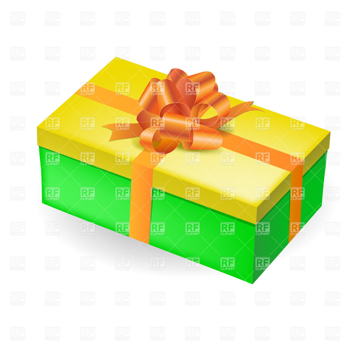 Rectangular Green Gift Box With Yellow Top And Orange Bow 30249