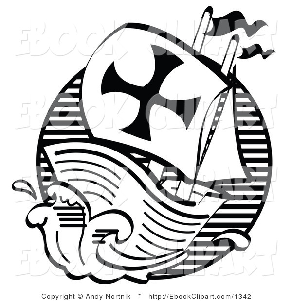 Vector Clip Art Of A Black And White Mayflower Ship Transporting
