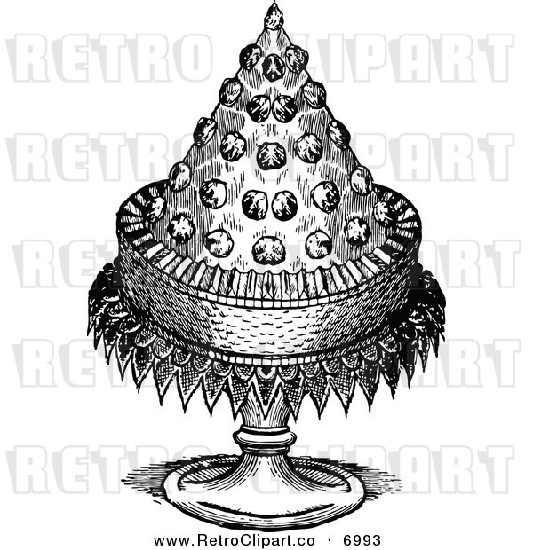 Vector Clipart Of A Retro Black And White Conical Dessert Cake By