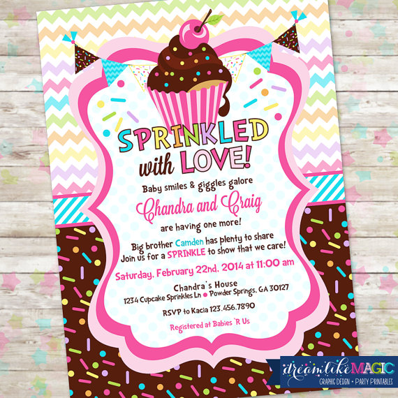 Baby Sprinkle Cupcake Baby Shower Invitation With Cupcakes And