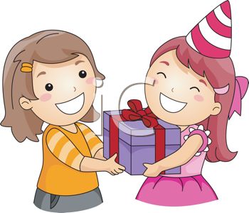 Birthday Gift From Her Happy Friend In A Vector Clip Art Illustration