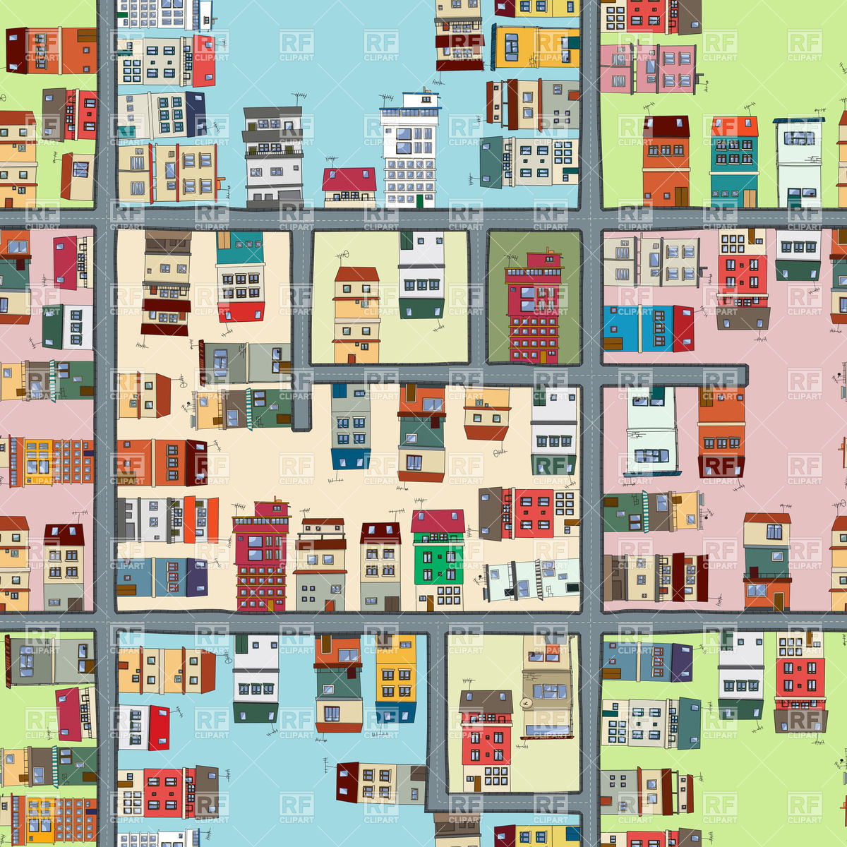 Cartoon City Map Top View   Seamless Background 31796 Architecture    