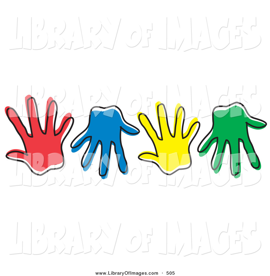 Clip Art Of A Row Of Different Colored Hand Prints On White By Andy    