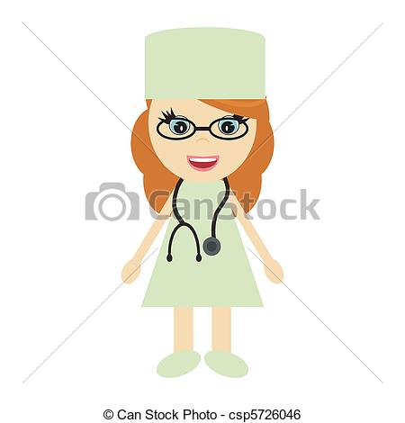 Clip Art Vector Of Nice Young Girl Doctor On White Background Vector