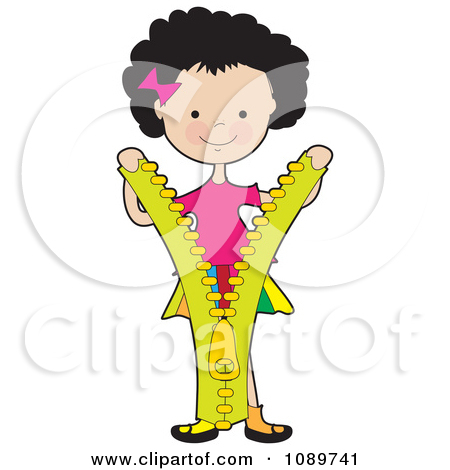 Clipart Girl Holding A Giant Zipper   Royalty Free Vector Illustration