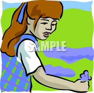 Clipart Image  A Young Girl Picking Flowers In The Park On A Nice