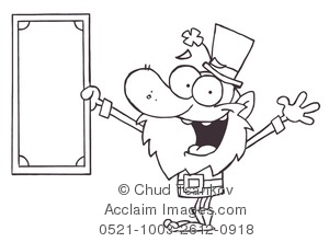 Clipart Image Of A Leprechaun Holding A Dollar Bill In Black And White