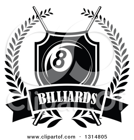 Clipart Of A Black And White Billiards Pool Eight Ball In A Shield