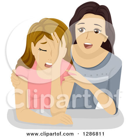 Clipart Of A Girl Trying To Comfort Her Crying Friend   Royalty Free    