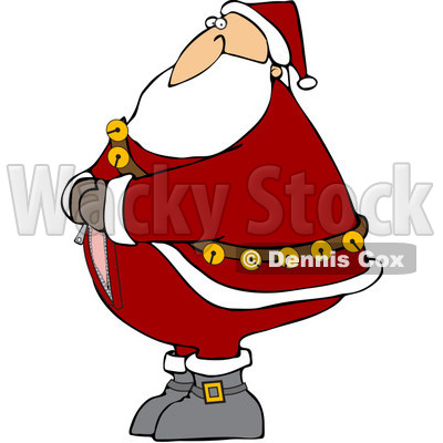 Clipart Santa Trying To Zip Up His Suit Royalty Free Vector