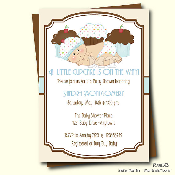 Custom Cupcake Baby Shower Invitation  Cupcake Theme Boy Baby Sprinkle