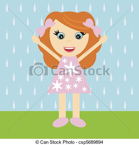 Eps Vector Of Nice Little Girl And Rain Vector Illustration Csp5689894