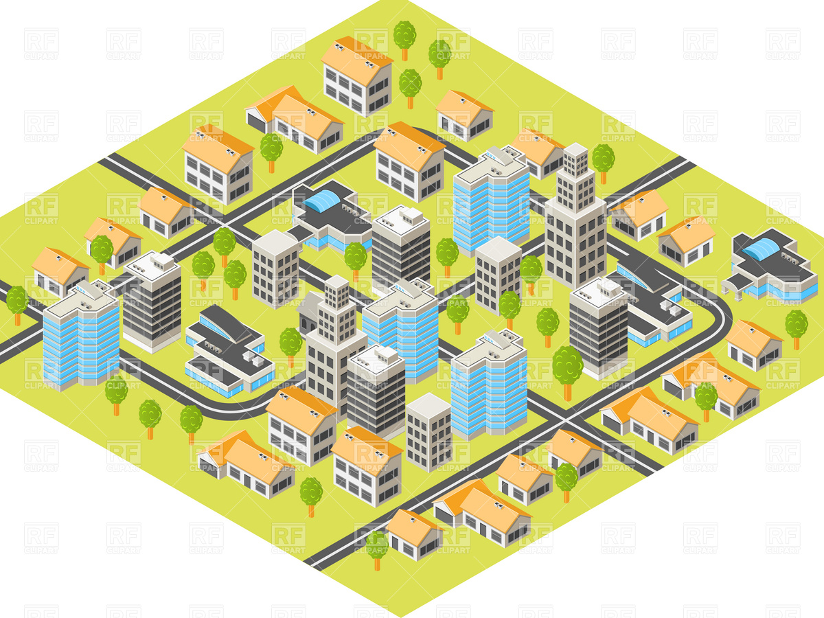 Isometric City With Downtown And Suburbs Buildings And Roads 4770