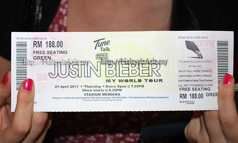 Justin Bieber Concert Tickets Kuala Lumpur Malaysia 2011   Malaysia    