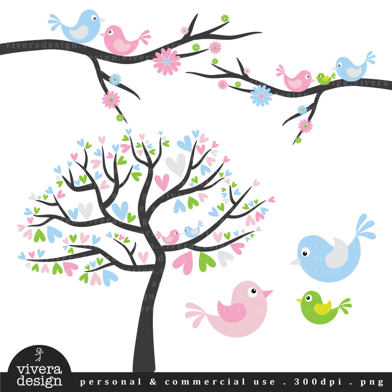 Love Birds In Blue Pink Green And Silver With By Viveradesign
