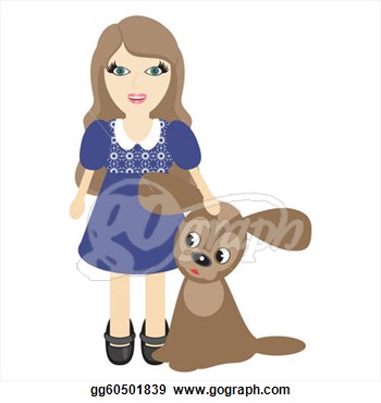 Nice Girl With Dog On White Background  Vector Clipart Gg60501839