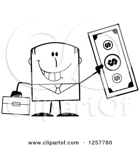 Of A Black And White Happy Businessman Holding Up A Giant Dollar Bill    