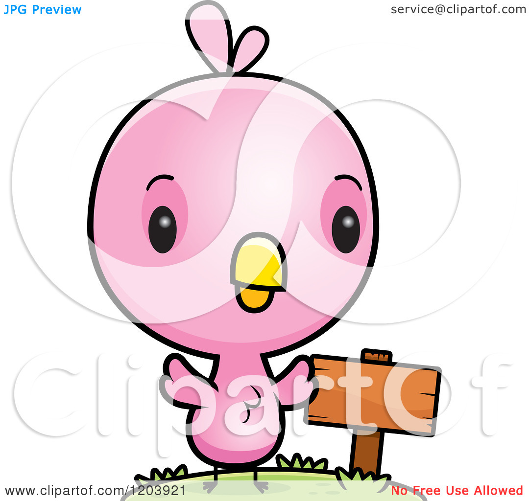 Of A Cute Pink Baby Bird By A Sign Post   Royalty Free Vector Clipart    