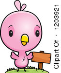     Of A Cute Pink Baby Bird By A Sign Post Royalty Free Vector Clipart