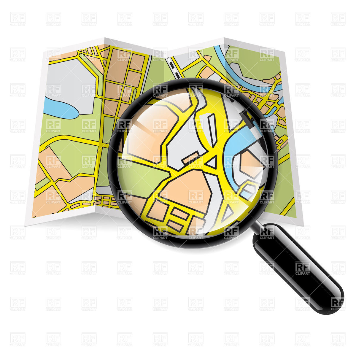 Paper City Map With Magnifying Glass 28507 Objects Download Royalty