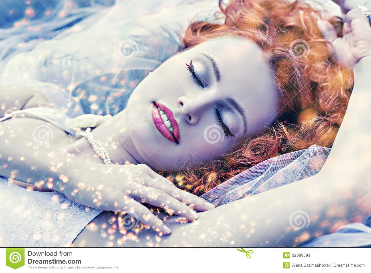 Romantic Portrait Of Redhair Woman Like Cold Snow Queen 