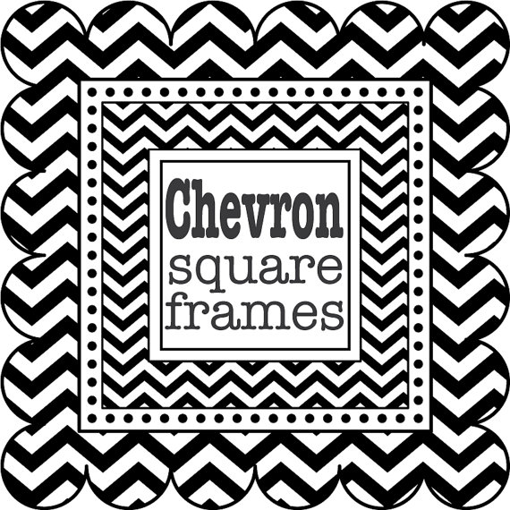 Square Frames In Chevron   Digital Clip Art   Black And White