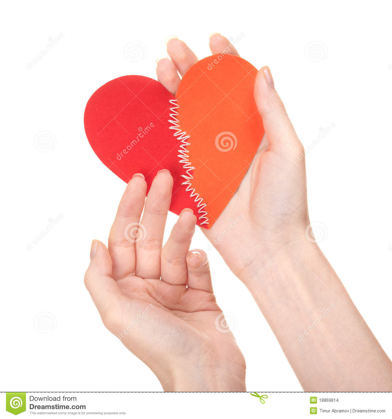 Stitched Broken Heart In Woman S Hands