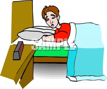 Tired Boy Looking At His Alarm Clock   Royalty Free Clipart Picture