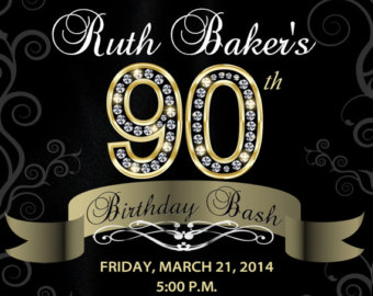 90th Birthday Bash   Custom Designed Invitation   Black Satin And Gold    