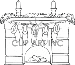 Black And White Fireplace With Mantel Holding Christmas Stockings