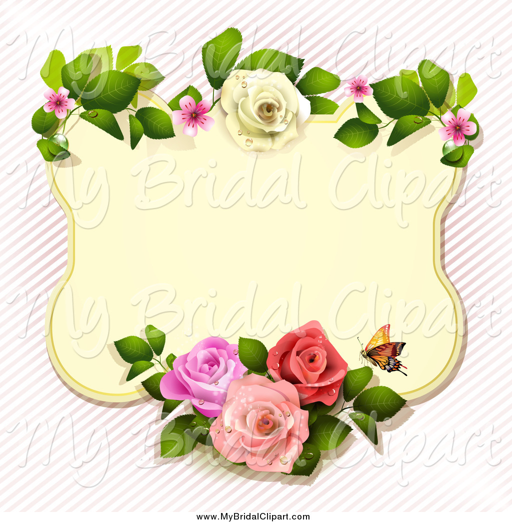 Bridal Clipart Of A Yellow Shield Rose Frame With A Butterfly Over
