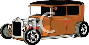 Brown Classic Car With Side Pipes   Royalty Free Clipart Picture