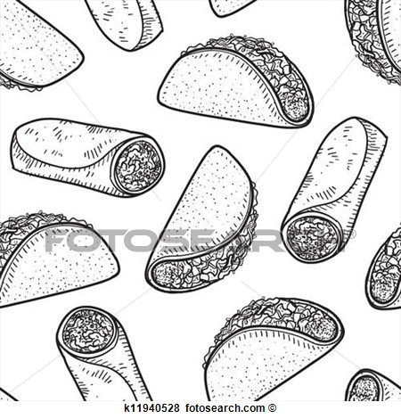 Burrito Clipart Black And White Seamless Mexican Food
