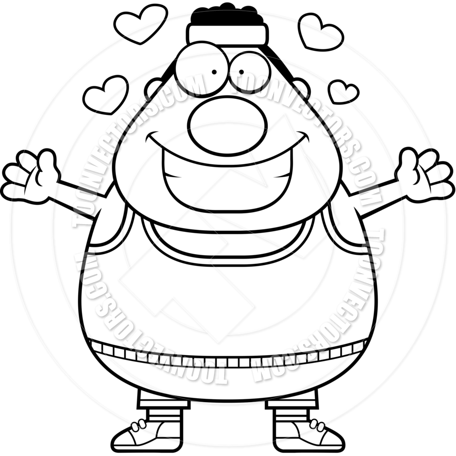 Cartoon Fitness Workout Man Hug  Black And White Line Art  By Cory    