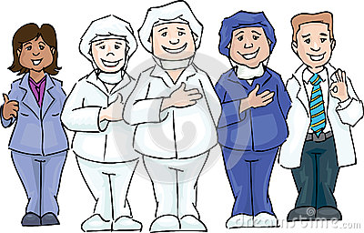 Cartoon Illustration Of A Group Of Five Hospital Workers Nurses