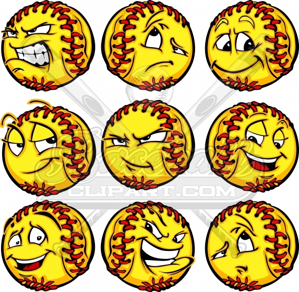 Cartoon Softball Faces Clipart Logo   Softball Clipart Design  1344